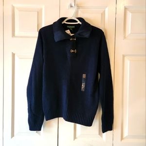 Ralph Lauren Women's Sailor Sweater w/ Brushed Gold Toggle Closure. Navy. Large.